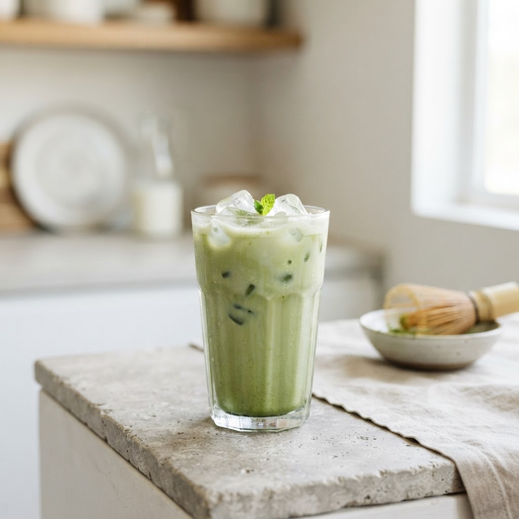 Iced Matcha with mint