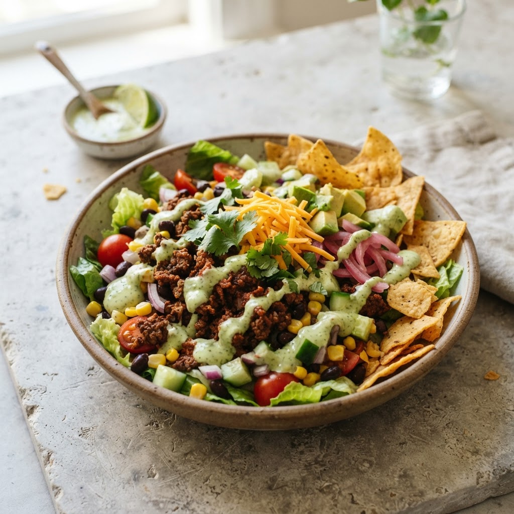Beef Taco Salad with Avocado-Lime Ranch