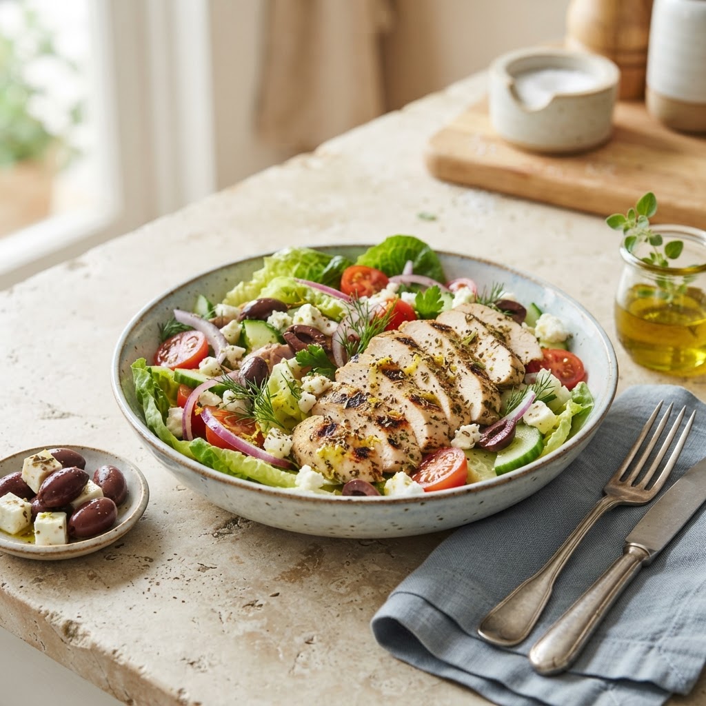 Greek Chicken Salad with Feta and Olives