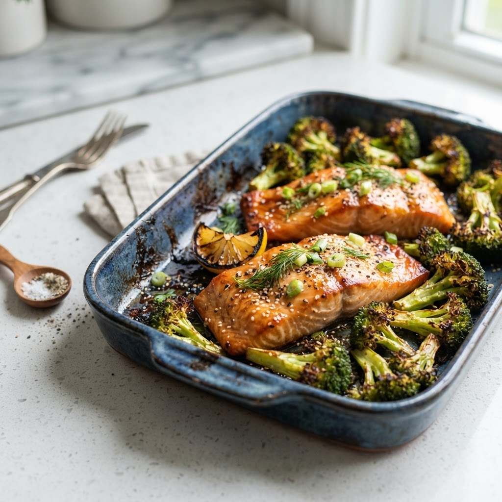 Sheet-Pan Salmon with Broccoli (miso-sesame + lemon pepper)