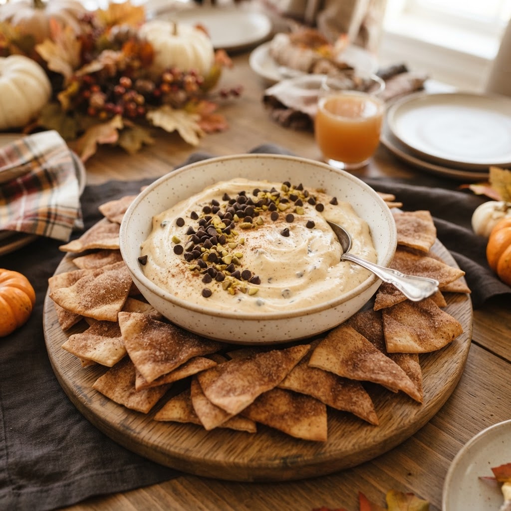 Pumpkin Cannoli Dip with Cinnamon Pita Chips