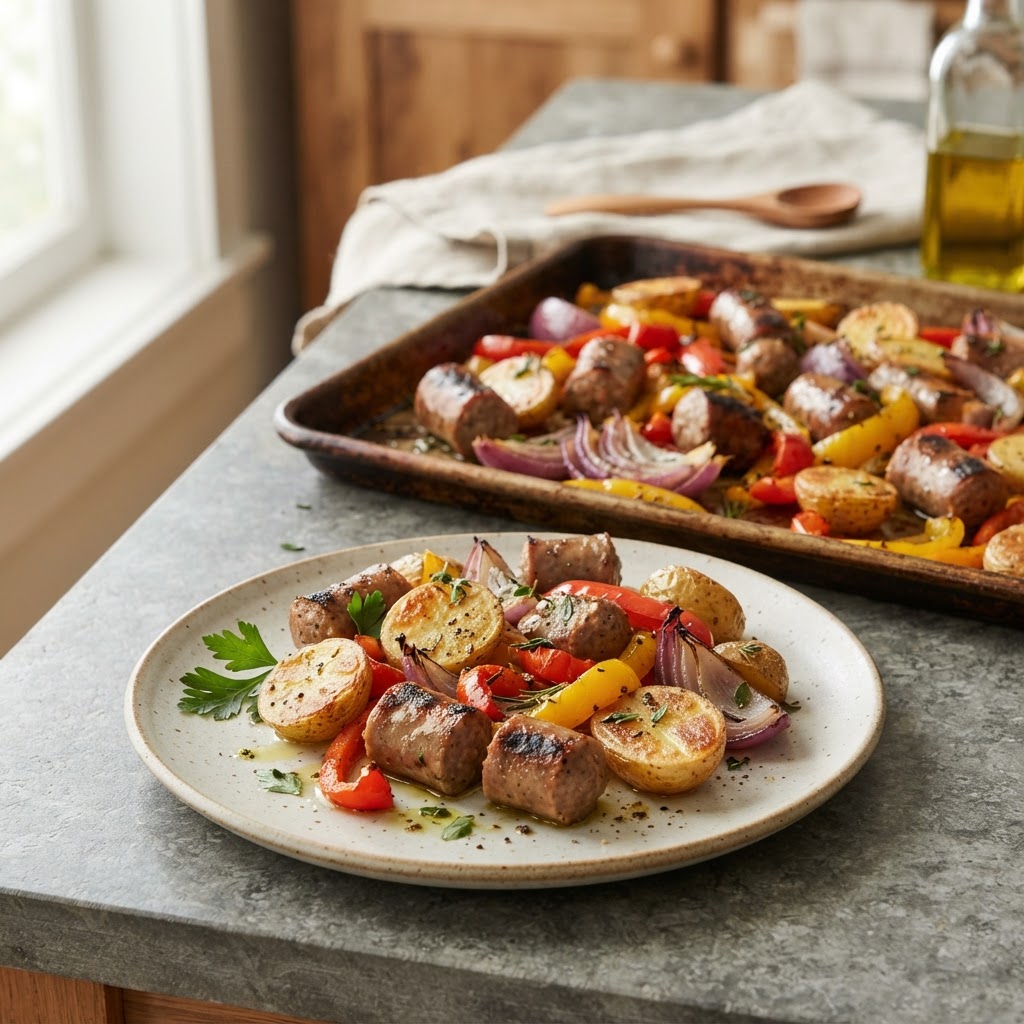 Sheet-Pan Sausage, Peppers & Crispy Potatoes