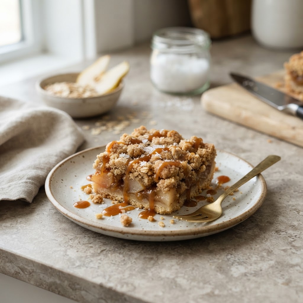 Pear Crumb Bars (salted caramel-style)