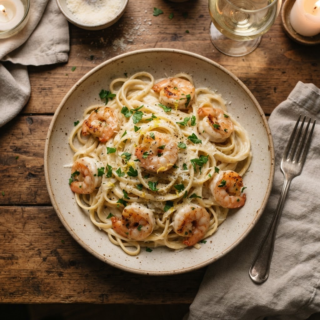 Creamy Garlic Parmesan Shrimp Pasta