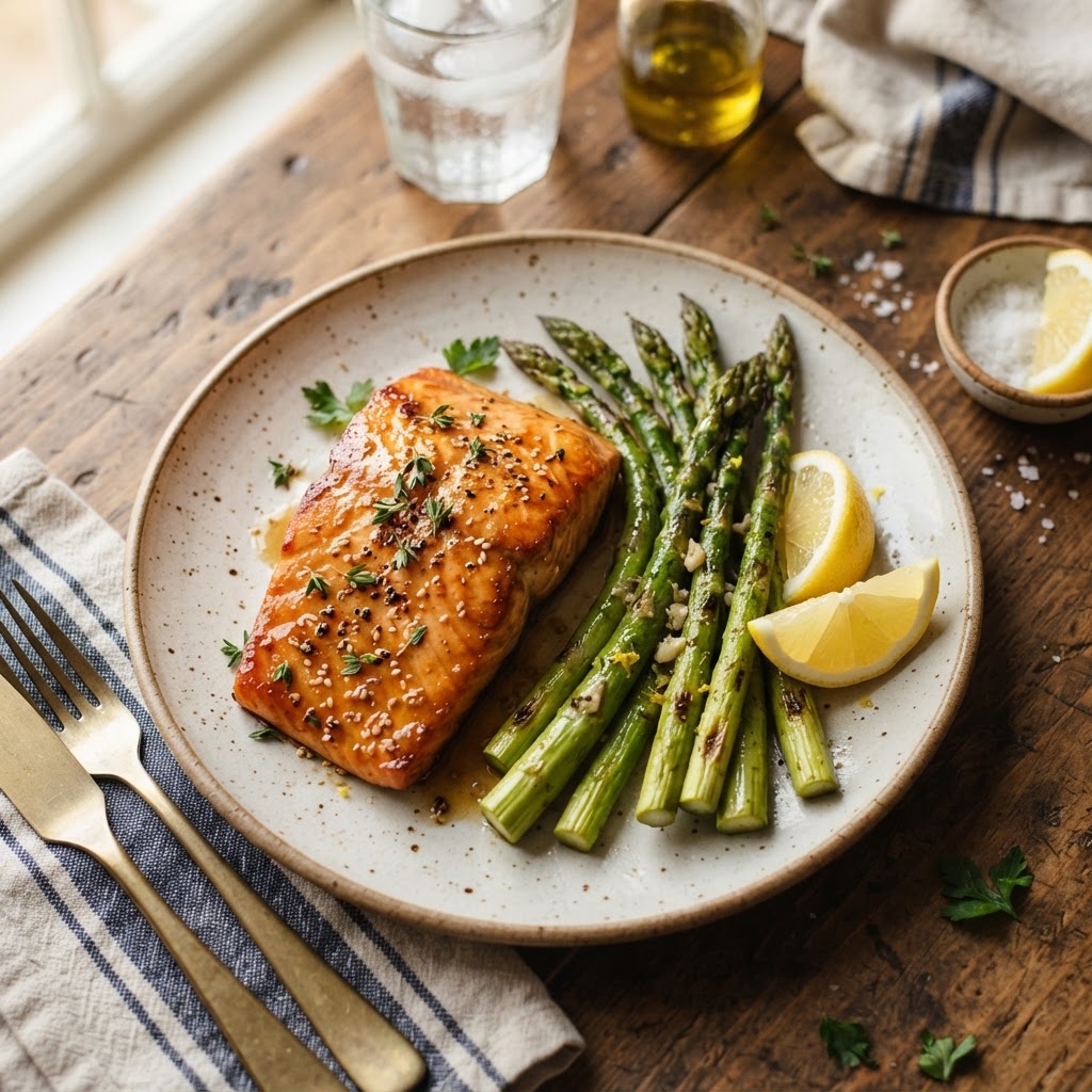 Honey-Garlic Glazed Salmon with Roasted Asparagus