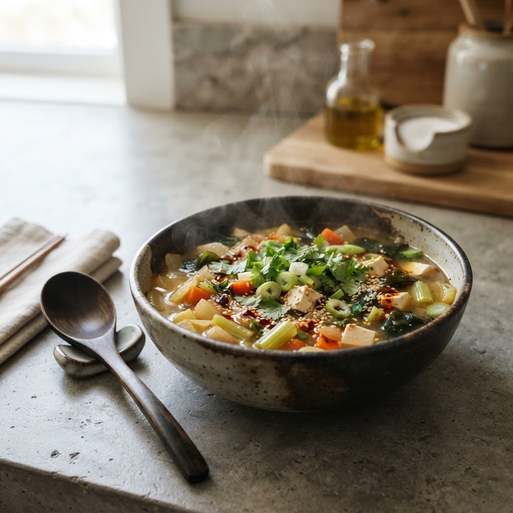 Weeknight Miso Soup with fresh herbs