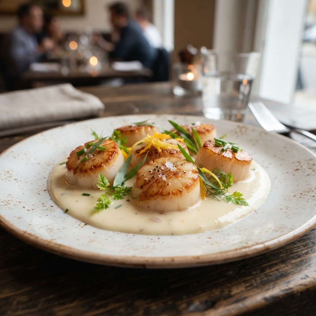 Seared Scallops with Crème d'Échalotes