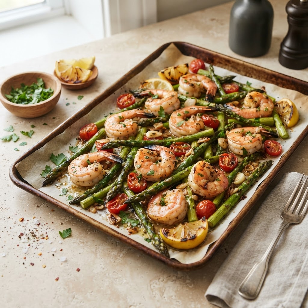 Sheet-Pan Garlic Butter Shrimp and Asparagus