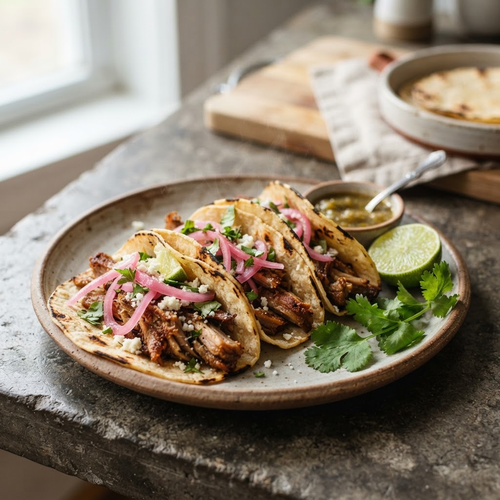 Pork Carnitas Tacos with Pickled Red Onion
