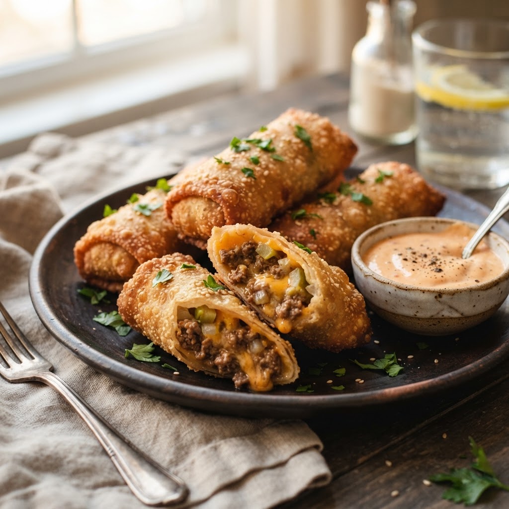 Air Fryer Cheeseburger Egg Rolls