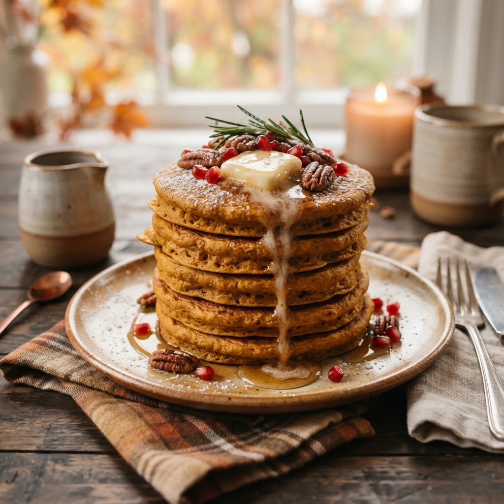 Pumpkin Spice Pancakes with Maple Butter