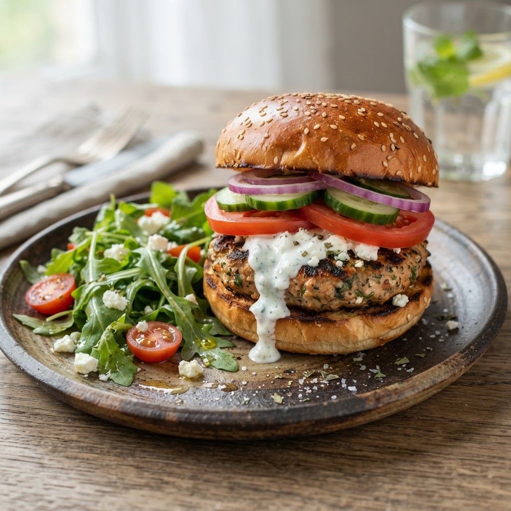 Mediterranean Turkey Burgers with Feta