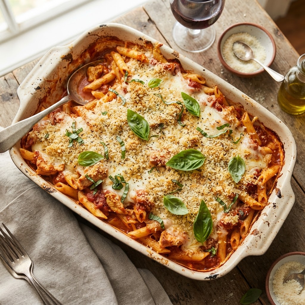 Chicken Parmesan Pasta Casserole