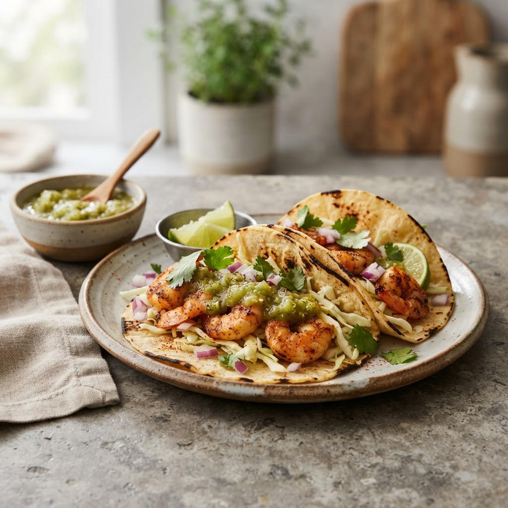 Shrimp Tacos with Tomatillo Salsa