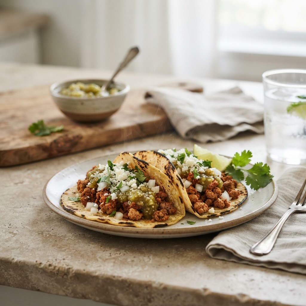 Ground Turkey Tacos with Tomatillo Salsa