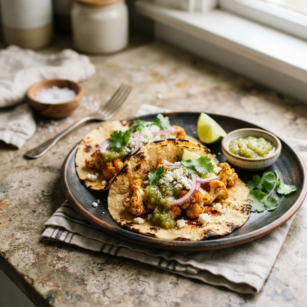 Cauliflower Tacos with Tomatillo Salsa