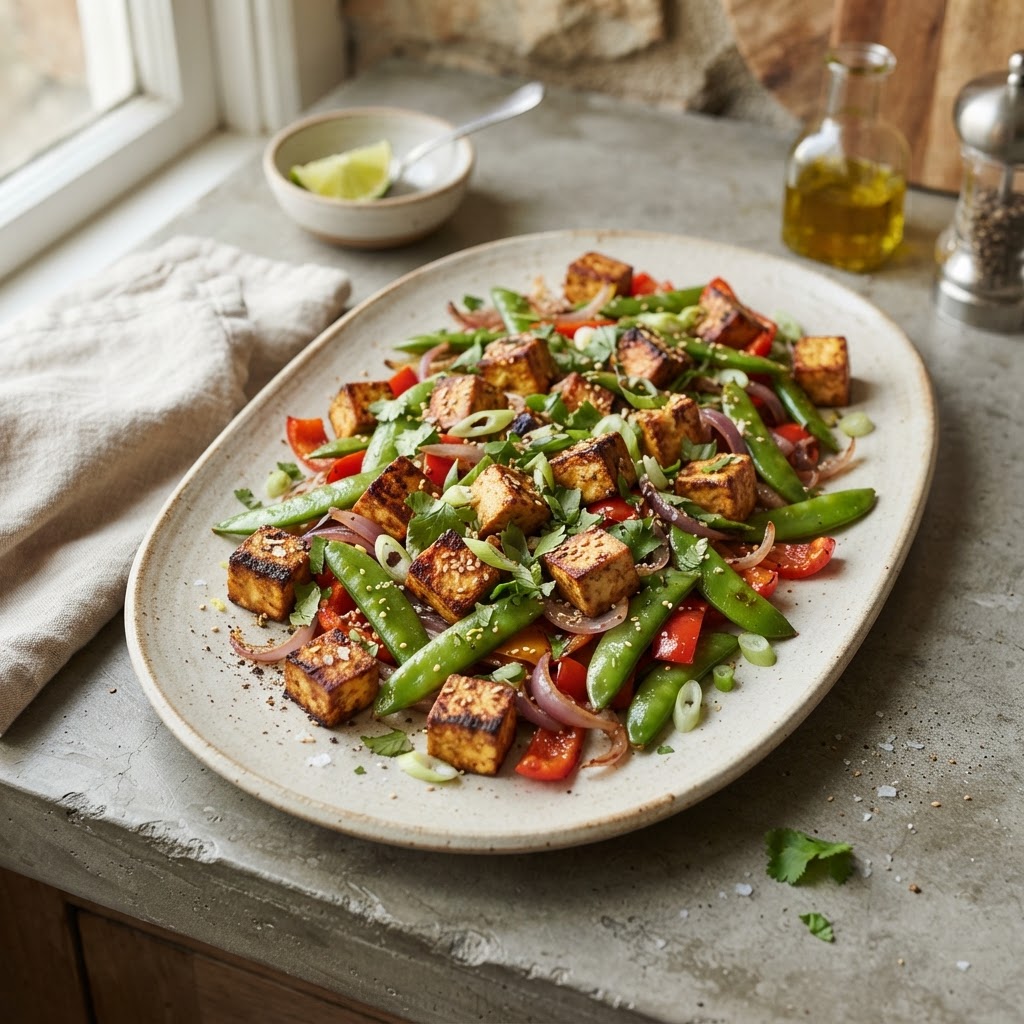 Sheet-Pan Tofu with Snap Peas (ginger-lime + lemon pepper)