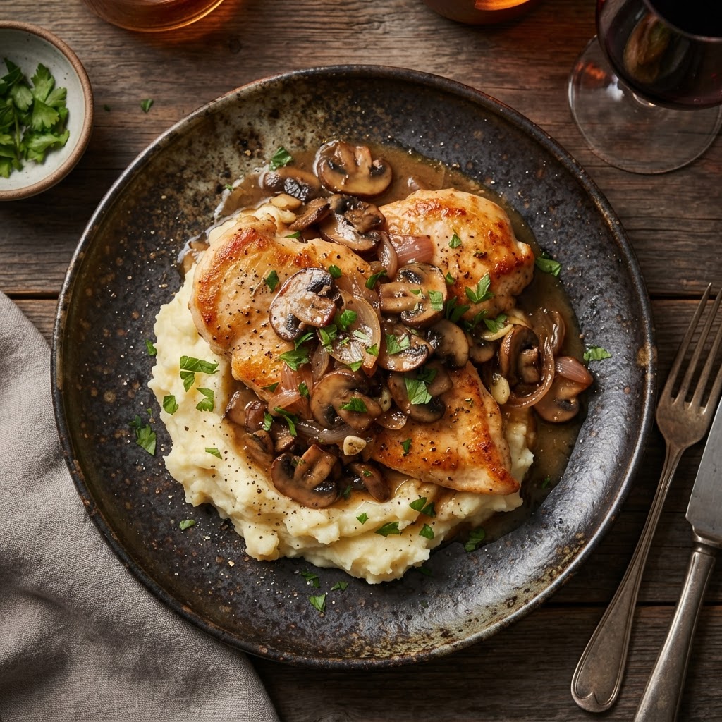 Chicken Marsala with Garlic Mashed Potatoes