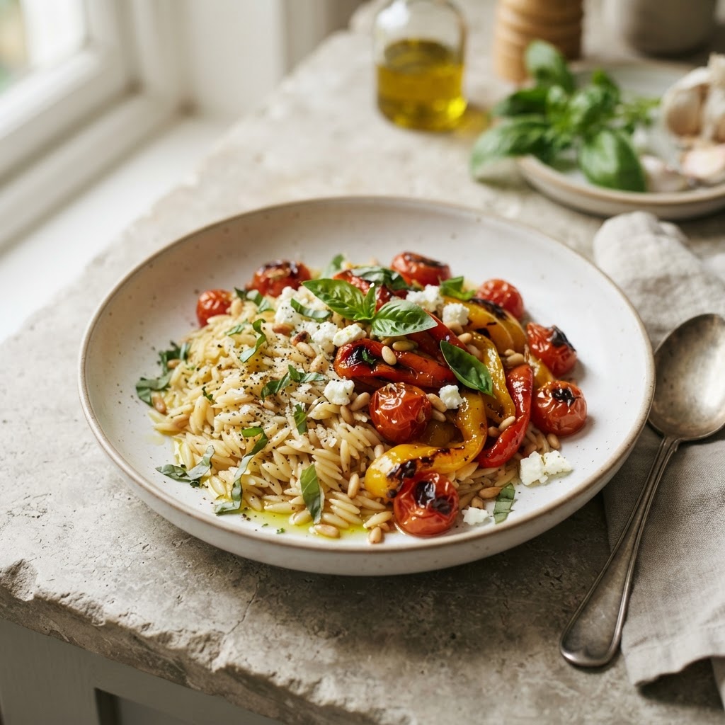 Orzo with Roasted Peppers (tomato-basil)