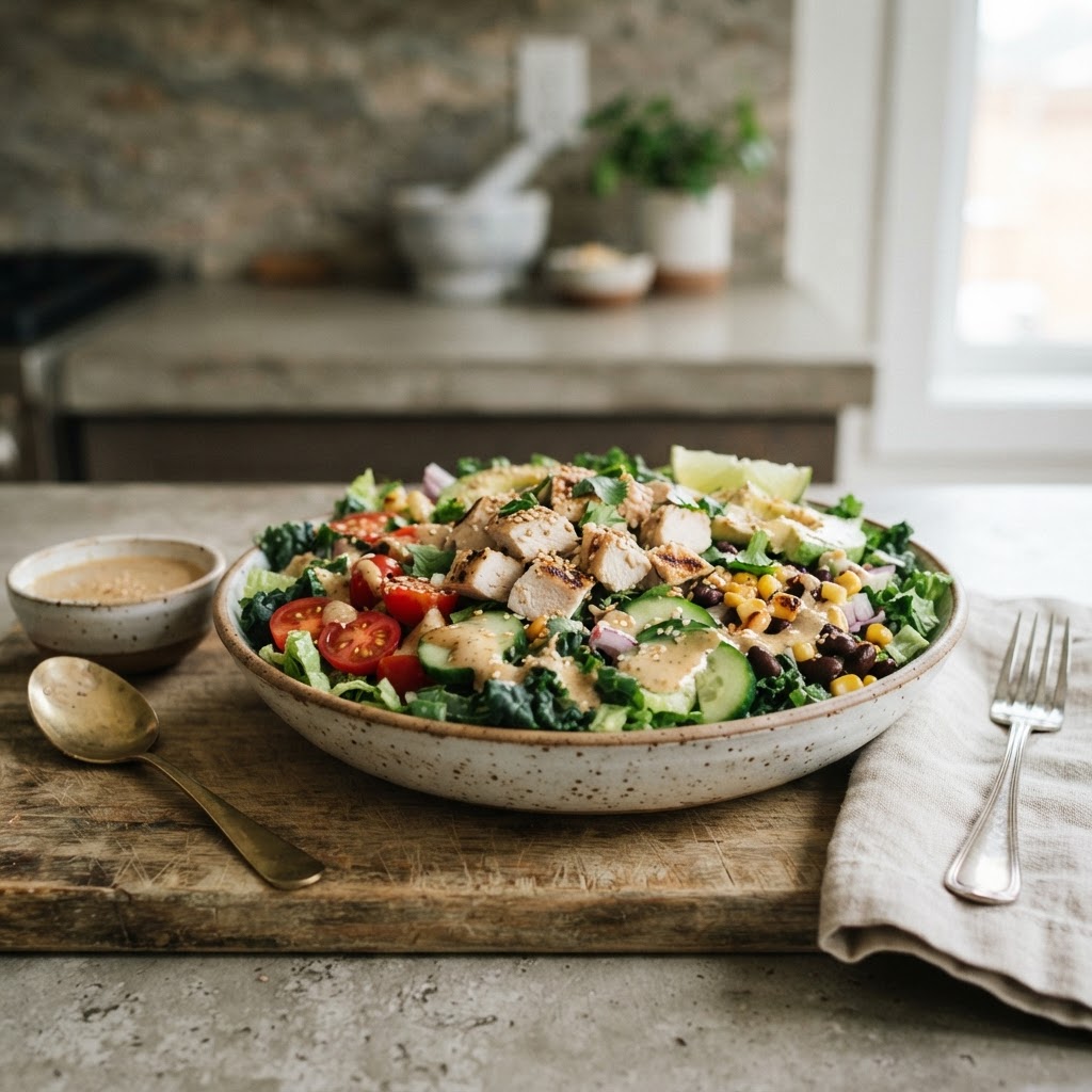 Chopped Salad with Chicken and ginger-sesame dressing