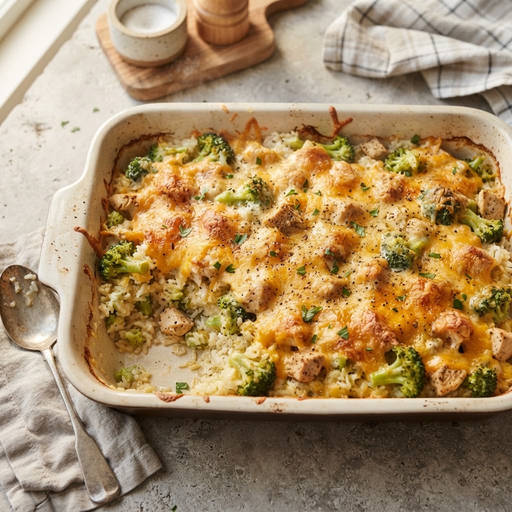 Chicken, Broccoli & Cheddar Rice Casserole