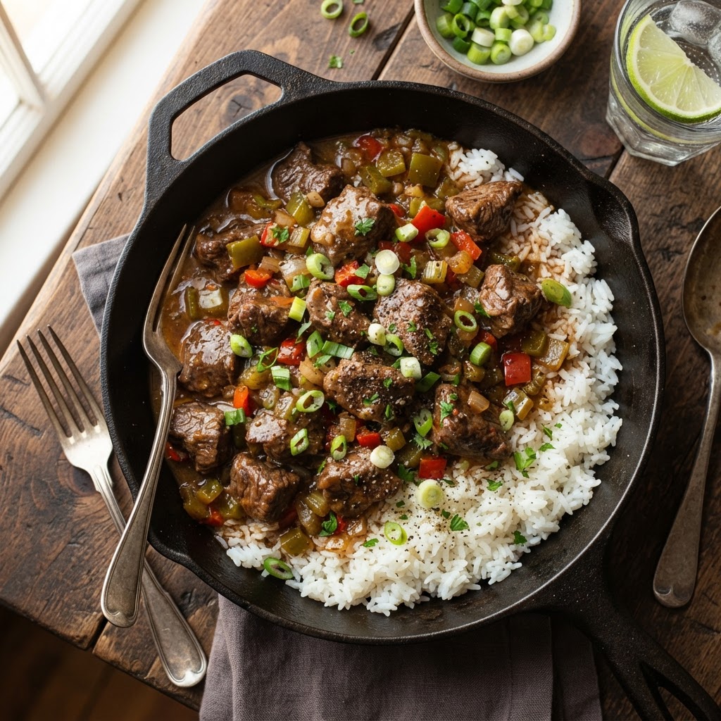 Cajun Beef Tips over Rice