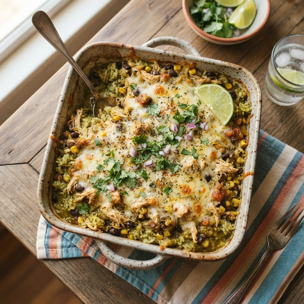 Salsa Verde Chicken & Rice Casserole