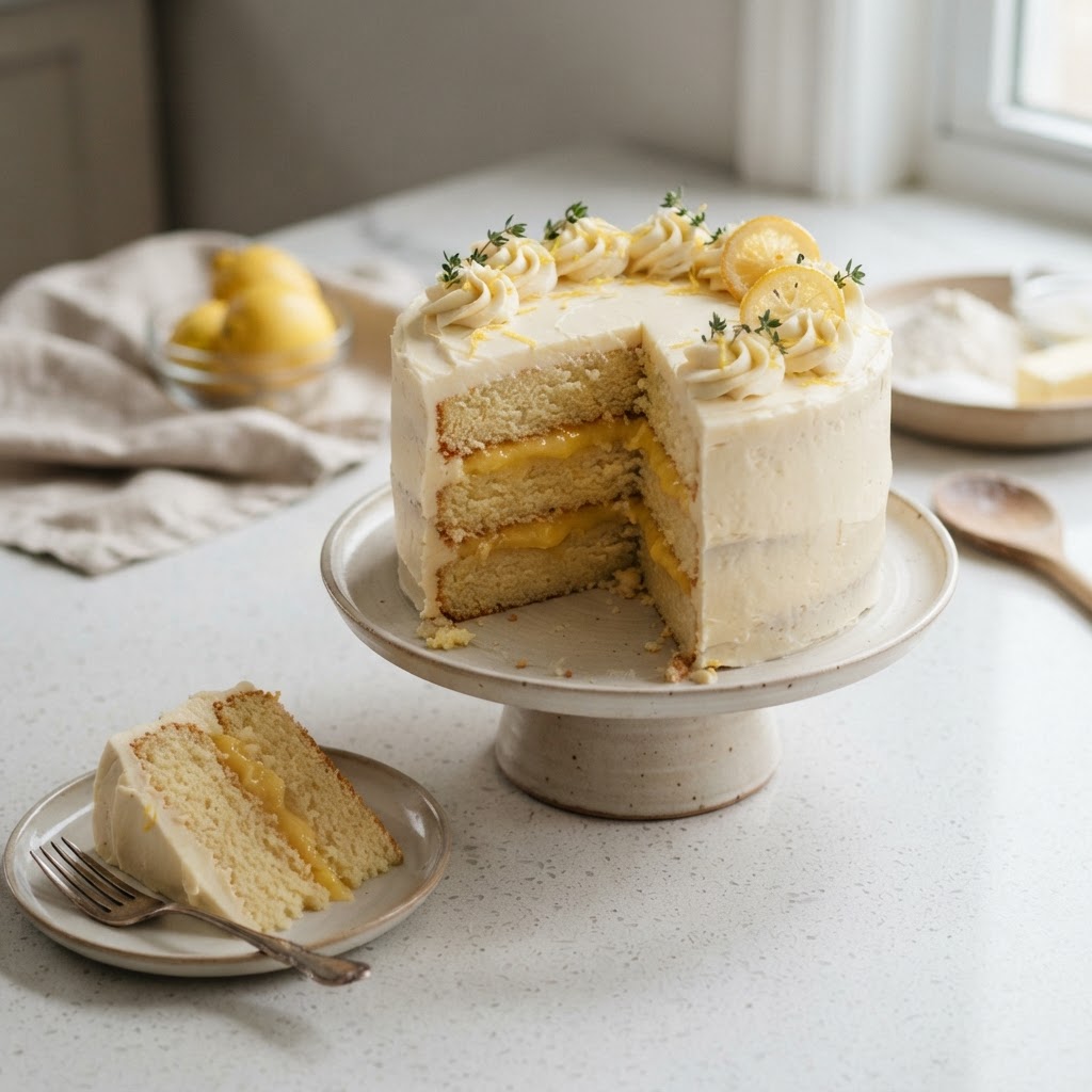 Lemon Layer Cake with Lemon Curd & Vanilla Buttercream