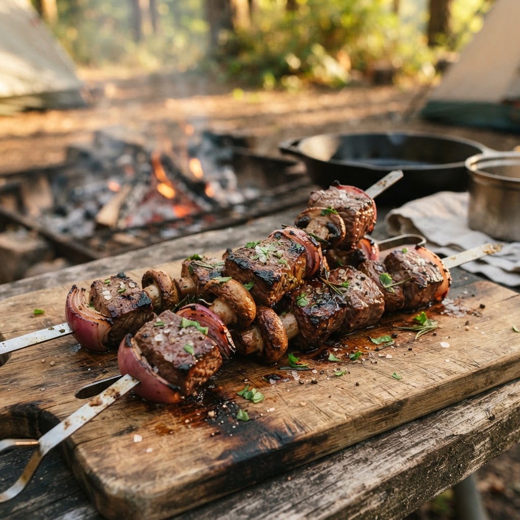 Steak & Mushroom Campfire Skewers