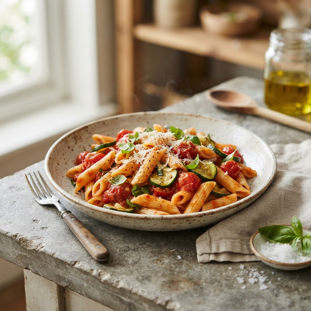 Penne with Zucchini (tomato-basil)