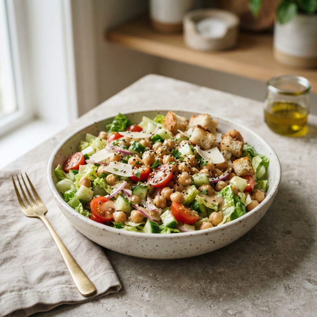 Caesar-Style Salad with Chickpeas and ginger-sesame dressing
