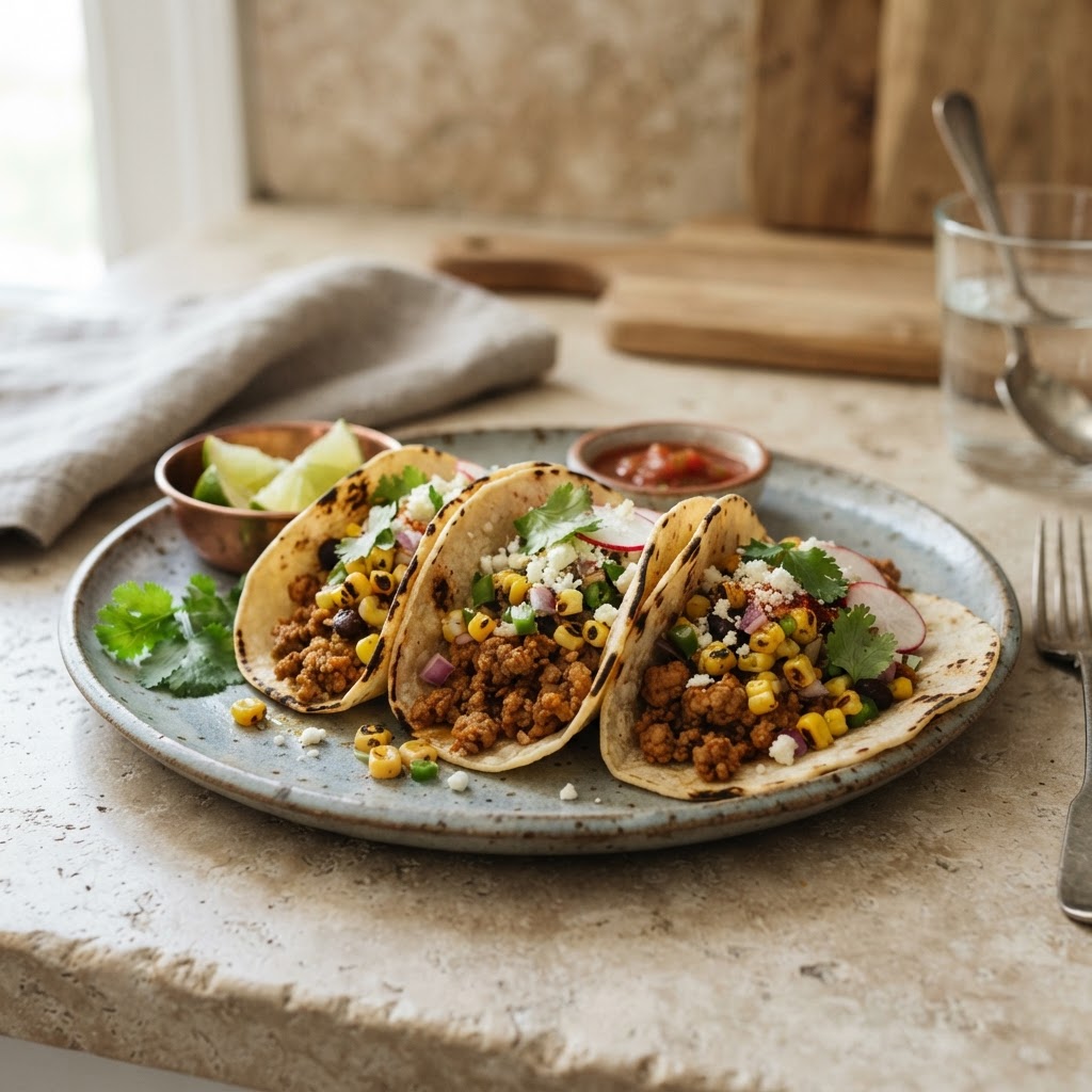 Ground Turkey Tacos with Smoky Corn Salsa
