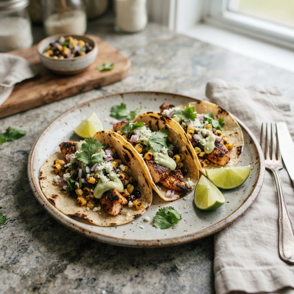 Grilled Chicken Tacos with Smoky Corn Salsa