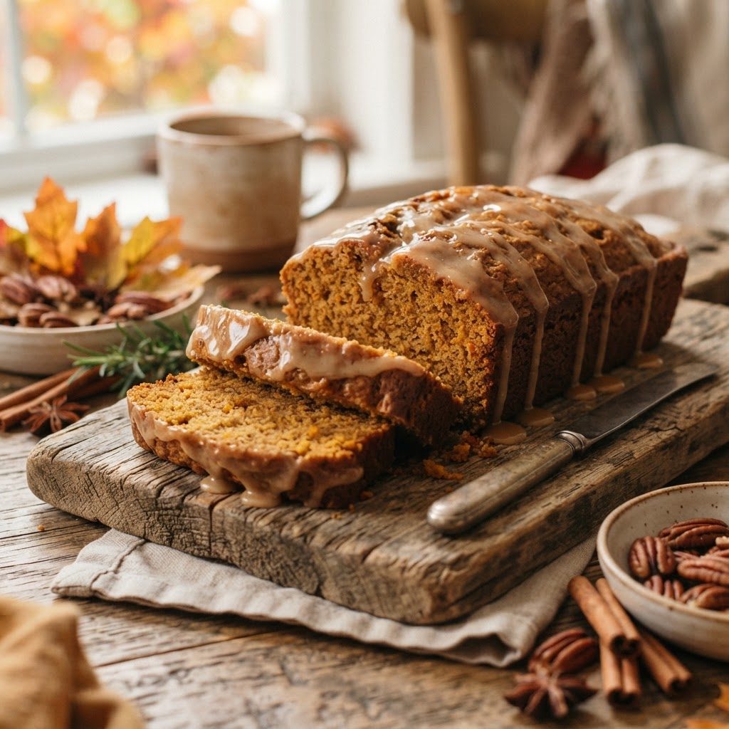 Pumpkin Spice Bread with Brown Butter Glaze