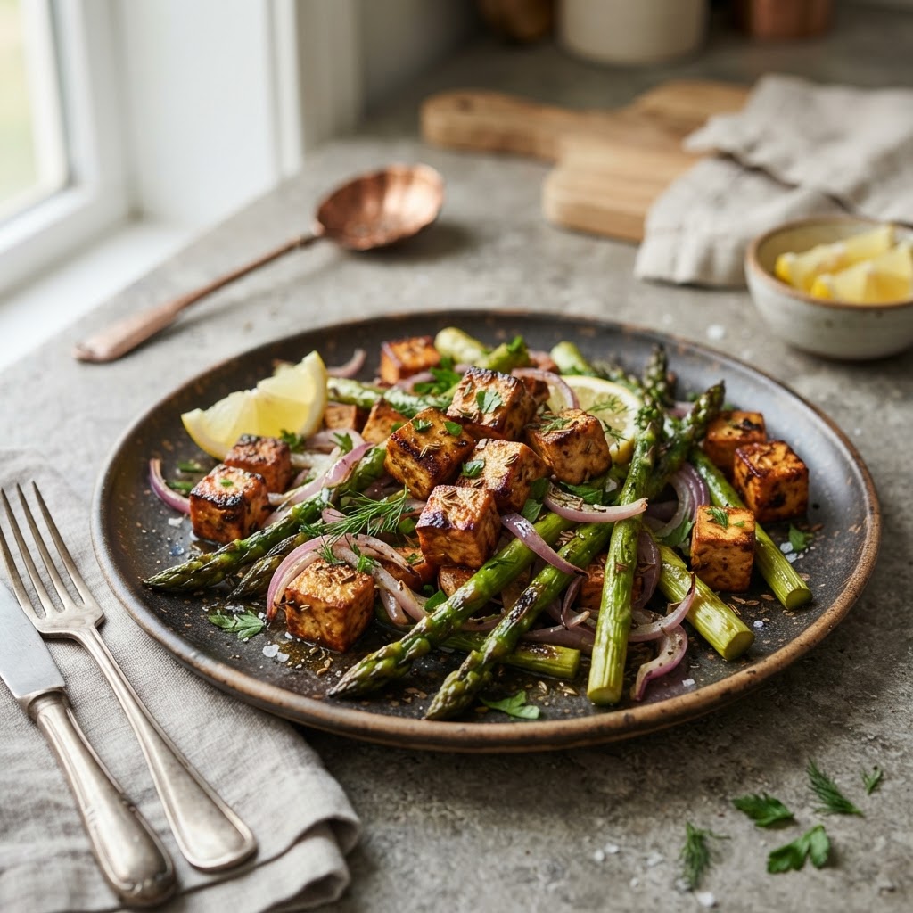 Sheet-Pan Tofu with Asparagus (lemon-garlic + cumin)