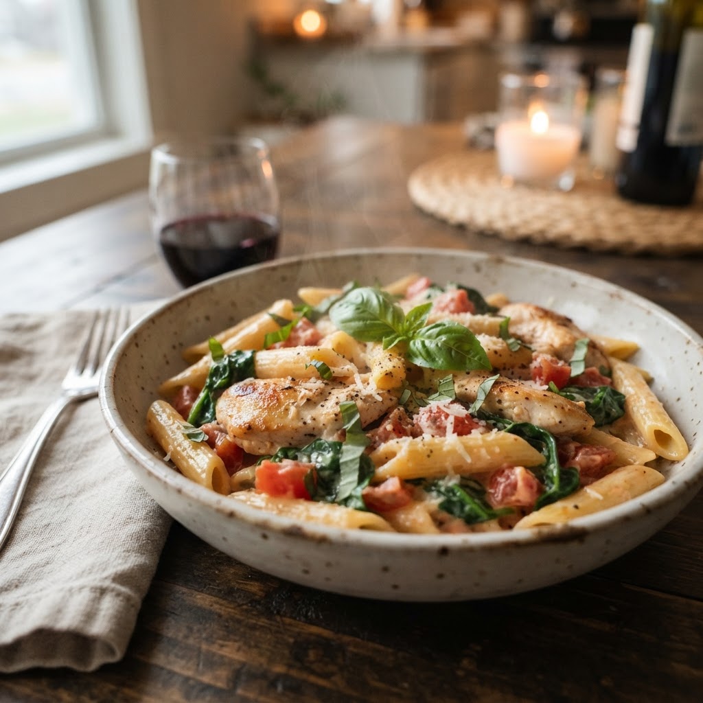 Creamy Tomato Spinach Chicken Pasta