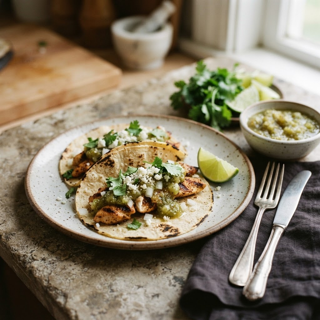 Grilled Chicken Tacos with Tomatillo Salsa