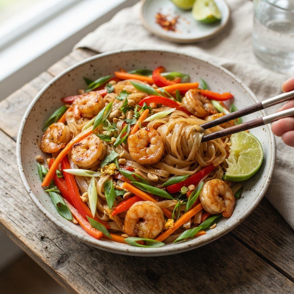 Low-FODMAP Ginger-Lime Shrimp Rice Noodles