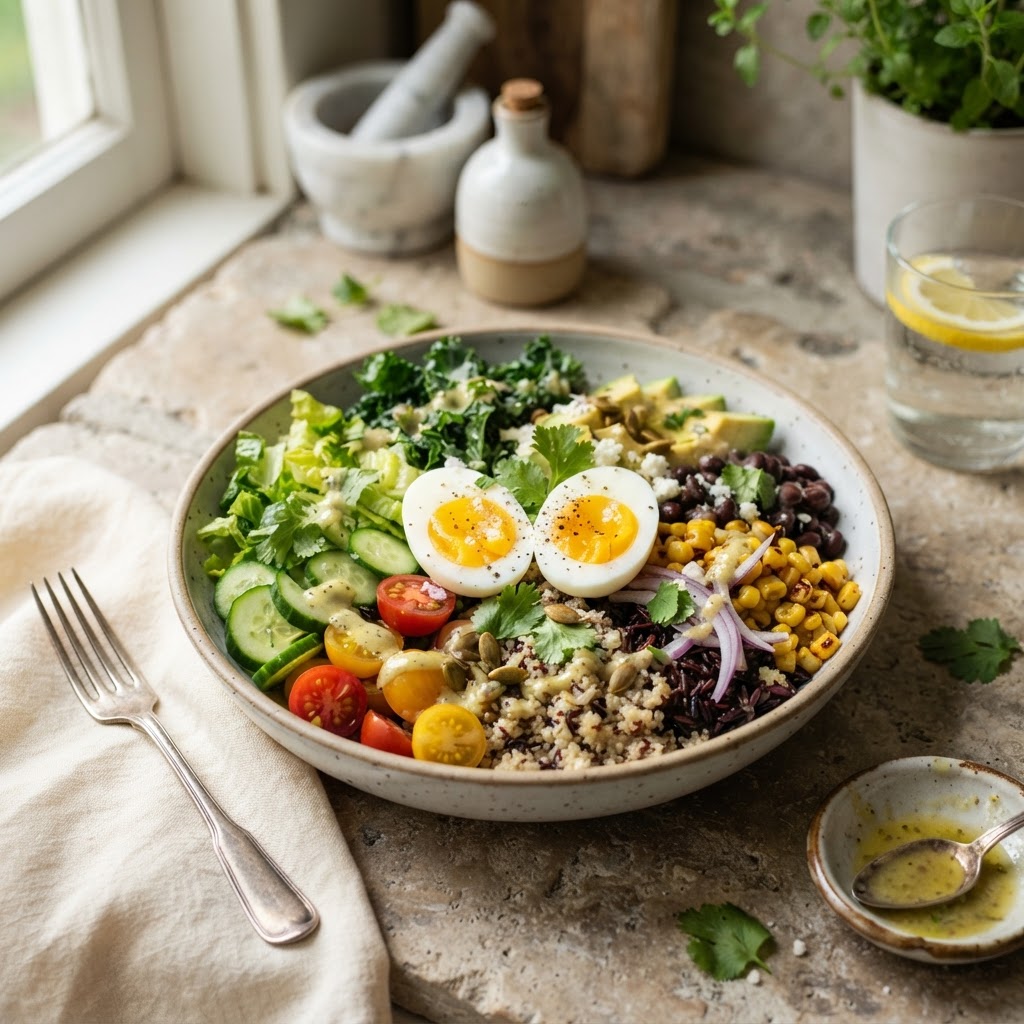 Grain Bowl with Hard-Boiled Eggs and lemon vinaigrette