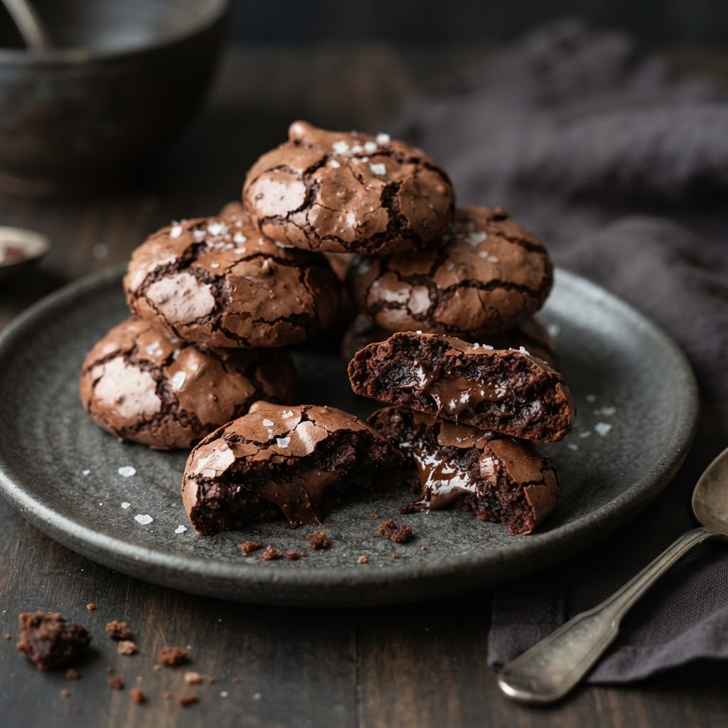 Salted Dark Chocolate Meringue Brownie Bites