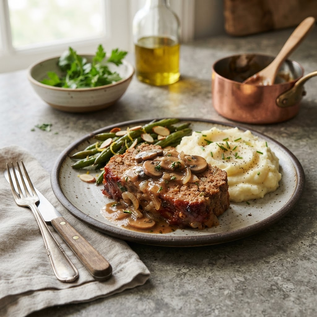 Turkey Meatloaf with Mushroom Gravy