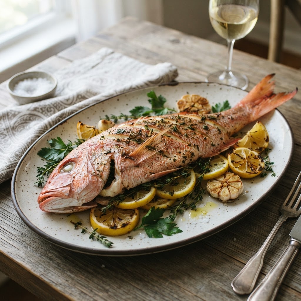 Whole Roasted Red Snapper with Lemon, Garlic & Herbs