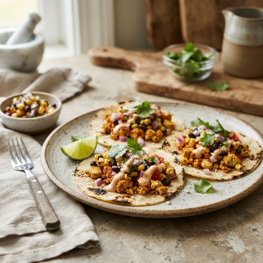 Tofu Tacos with Smoky Corn Salsa