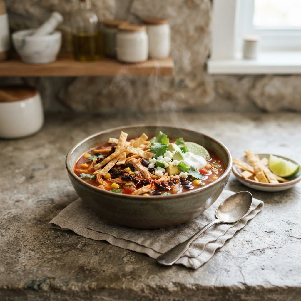 Weeknight Tortilla Soup with chili oil