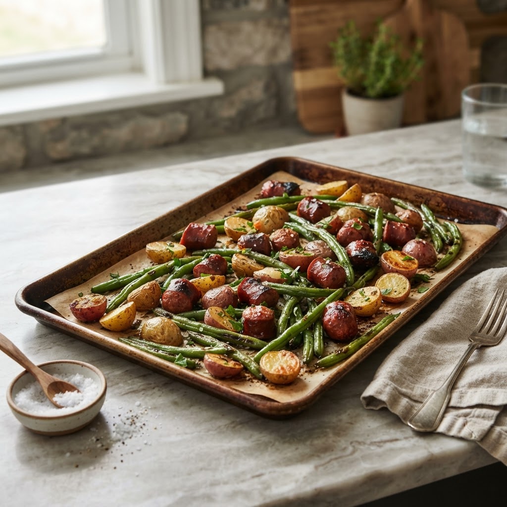 Sheet-Pan Kielbasa, Potatoes and Green Beans