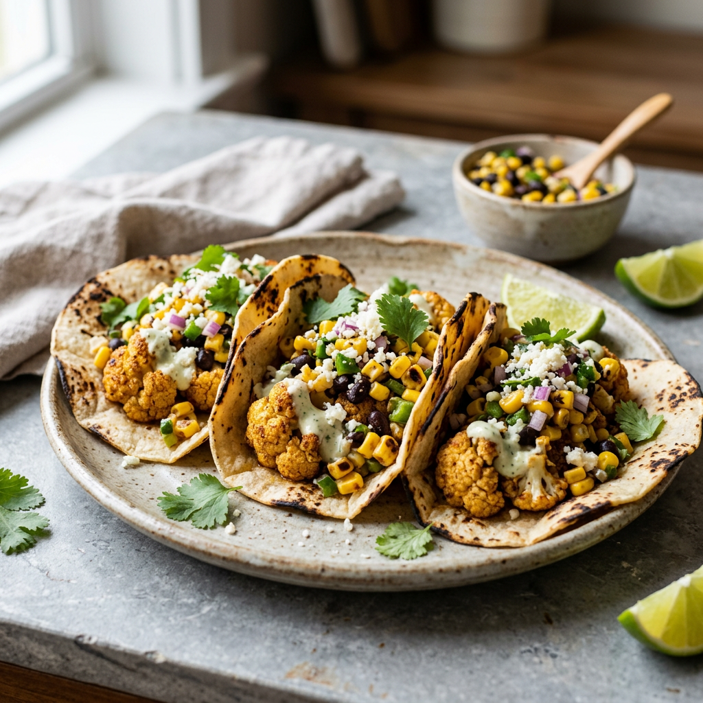 Cauliflower Tacos with Smoky Corn Salsa