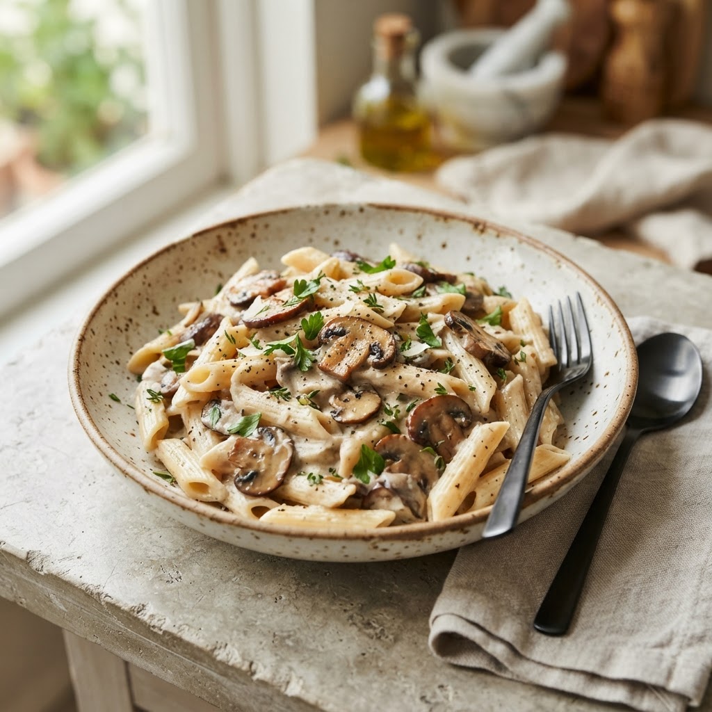 Penne with Mushrooms (creamy (dairy-free))