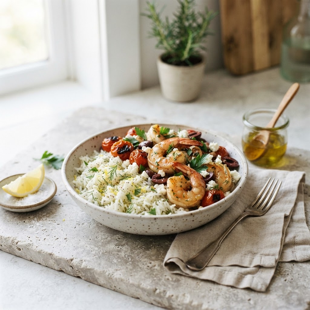 Garlic Shrimp & Lemon Rice Bowls