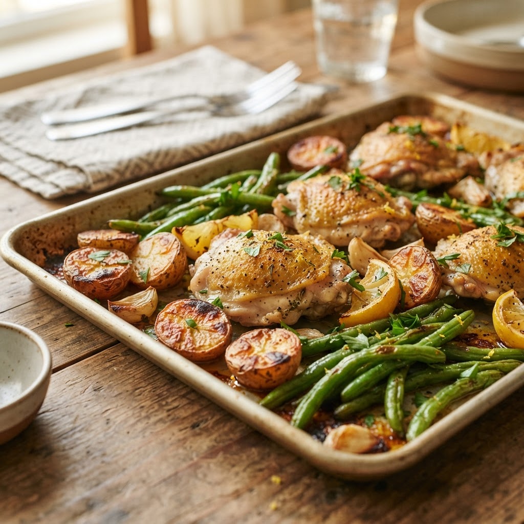 Sheet-Pan Lemon Garlic Chicken with Potatoes & Green Beans