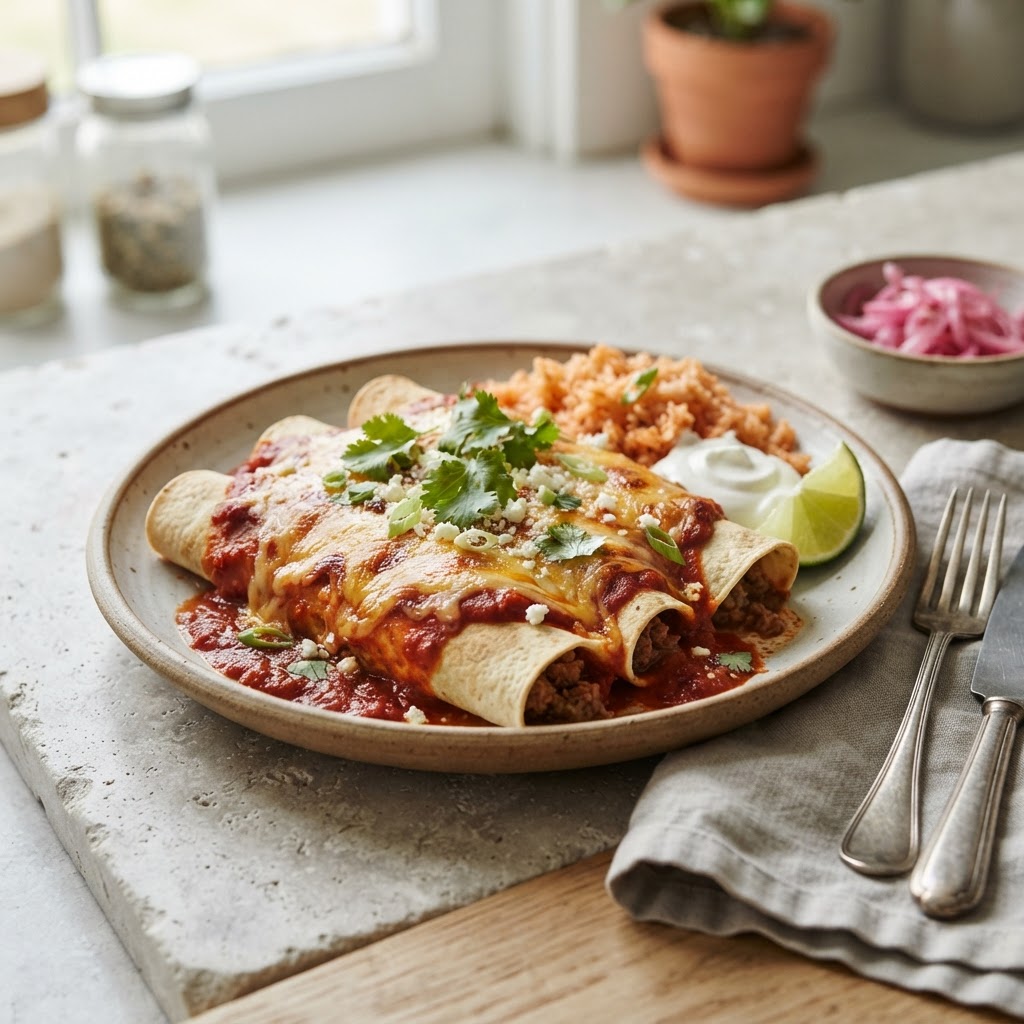Beef Enchiladas with Red Chile Sauce